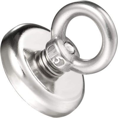 Ímã de neodímio com argola e base metálica prateada, número 15 gravado