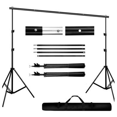 Suporte para fundo fotográfico preto desmontado com saco de transporte