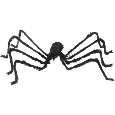 Aranha decorativa preta com pernas peludas e olhos vermelhos