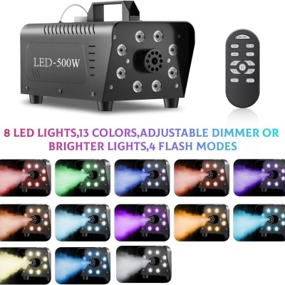 Máquina de fumo LED-500W preta com LEDs e comando remoto preto