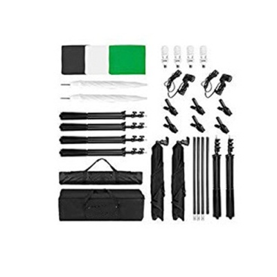 Kit de iluminação fotográfica com reflectores, guarda-chuvas, tripés, luzes LED e bolsas pretas