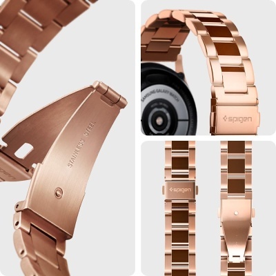 Pulseira de relógio Spigen em aço inoxidável dourada rosé com fecho e elos largos