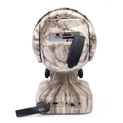 Máquina de venda automática portátil com padrão camuflado cinza e alça preta