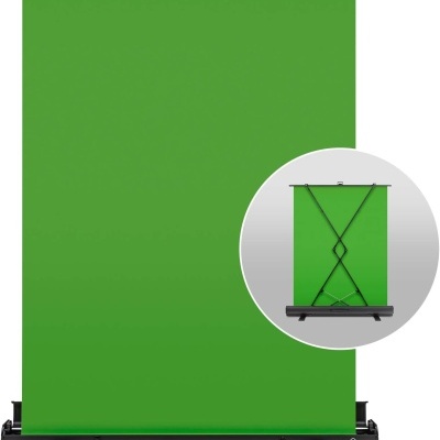 Suporte portátil para fundo de fotografia em tecido verde com estrutura preta