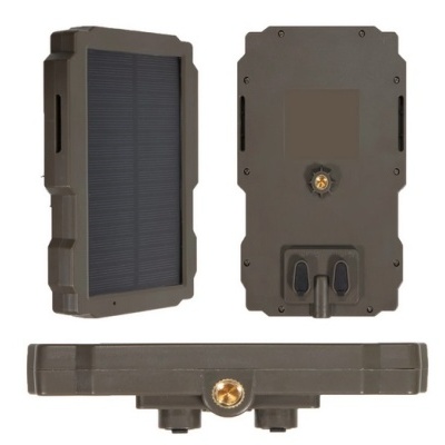 Painel solar portátil com células solares escuras e estrutura cinza