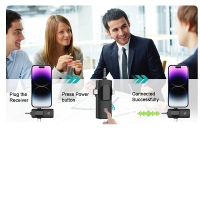 Dois telemóveis com dispositivos USB pretos e pessoas num escritório