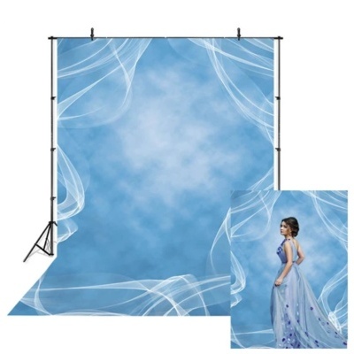 Fundo fotográfico azul com padrões brancos abstratos em suporte metálico