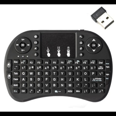 Mini teclado sem fios preto com receptor USB