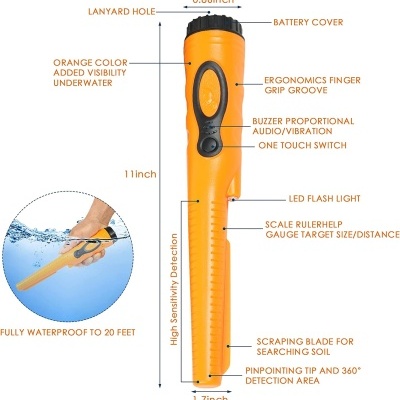 Dispositivo portátil laranja com características técnicas e uso subaquático