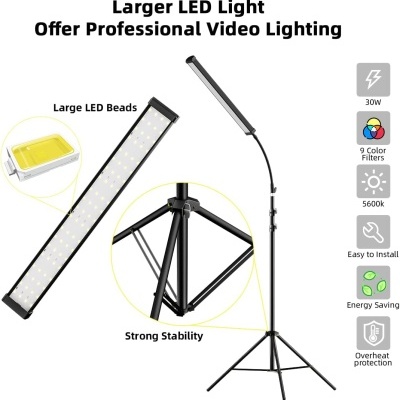 Iluminação de vídeo LED profissional com tripé e filtros coloridos