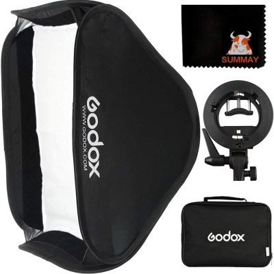 Kit de softbox preto com acessórios e malas para fotografia