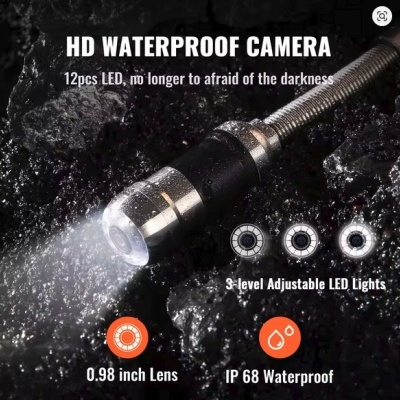 Câmera HD à prova de água com LEDs ajustáveis e lente de 0.98 polegadas