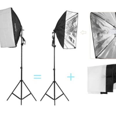Kit duas luzes de estúdio com softbox e tripé preto