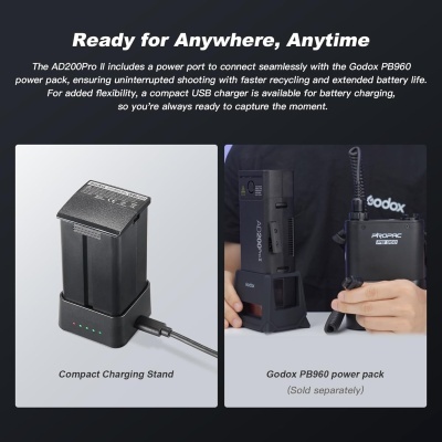 Compacto suporte de carregamento com luzes LED e fonte de energia Godox PB960