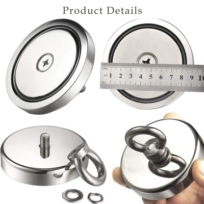 Peças magnéticas circulares prateadas com argolas, parafusos e anéis em fundo branco