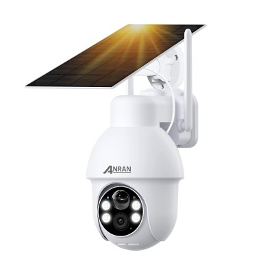 Câmara de segurança branca com painel solar preto