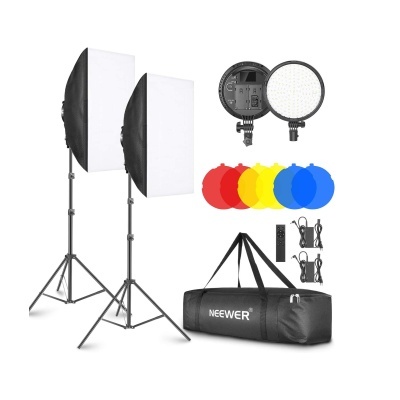 Conjunto de iluminação NEEWER com softboxes, luzes LED, filtros coloridos e bolsa de transporte