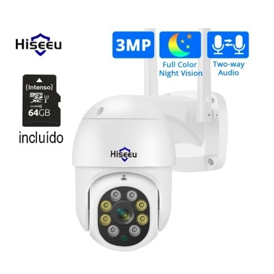 Câmara de vigilância branca e cartão de memória microSD