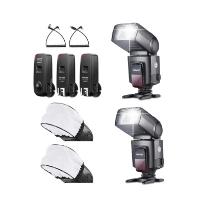 kit de flashs Metmaxx Pro com acessórios em fundo branco