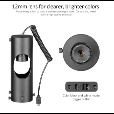 Lente 12mm preta com cabo e botão para modos preto e branco
