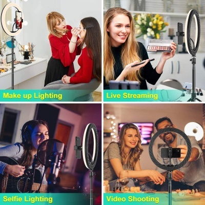 Diferentes usos de anéis de luz LED para maquilhagem, transmissões, selfies e gravações de vídeo