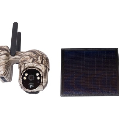 Câmara de vigilância exterior camuflada e painel solar preto