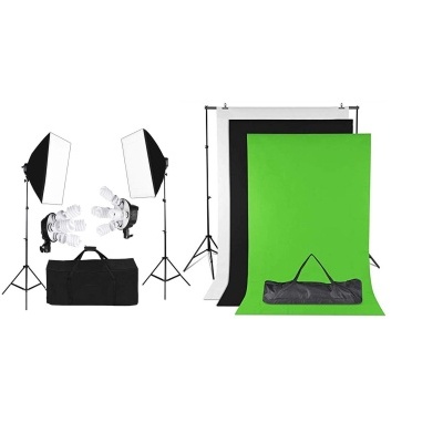 Conjunto de iluminação de estúdio com fundos coloridos e softboxes