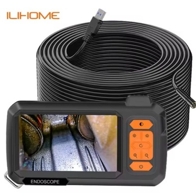 Endoscópio com ecrã digital e cabo preto enrolado com conector USB