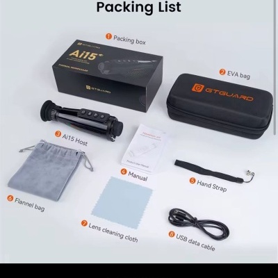 Kit GTGUARD AI15 com caixa, bolsa, dispositivo, saco, manual, tira, pano e cabo USB