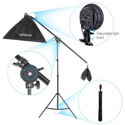 Luz de estúdio Andoer com tripé e cabeça ajustável