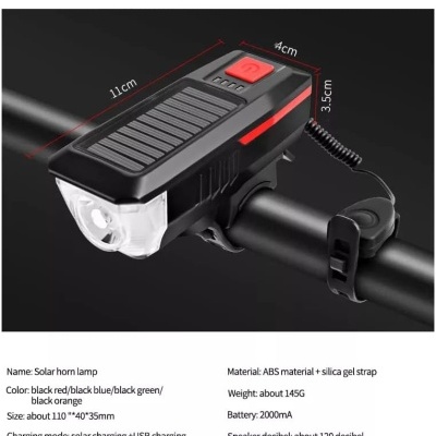 Luz dianteira para bicicleta preta com botão vermelho no guiador