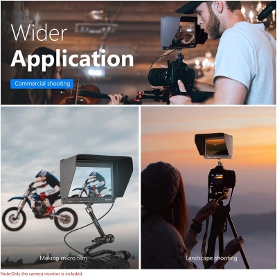 Câmeras digitais pretas em diferentes ambientes com operadores