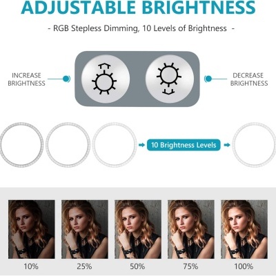 Interface de ajuste de brilho com fotos mostrando diferentes níveis de brilho