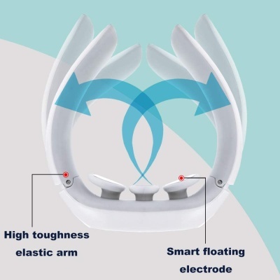 Aparelho branco com braços elásticos e eletrodos inteligentes para massagem ou terapia