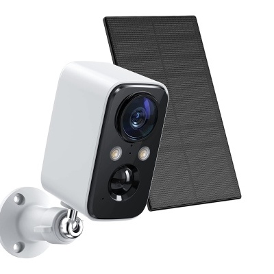 Câmara de segurança branca com painel solar preto