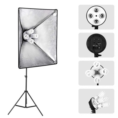 Kit de iluminação de estúdio com tripé, softbox e cinco lâmpadas fluorescentes
