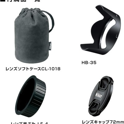 Quatro acessórios para câmera Nikon, incluindo estojo, protetor, tampa traseira e tampa de lente.