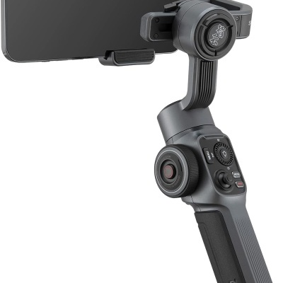 Estabilizador portátil cinza escuro para smartphone da ZHIYUN com smartphone encaixado