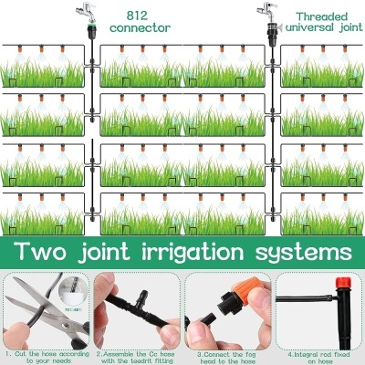 Sistema de irrigação com tubos, conexões, e aspersores laranja