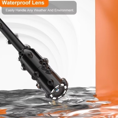 Lente preta à prova de água com gotas e texto explicativo