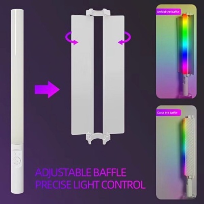 Candeeiro LED tubular branco com difusor ajustável e controlo de luz