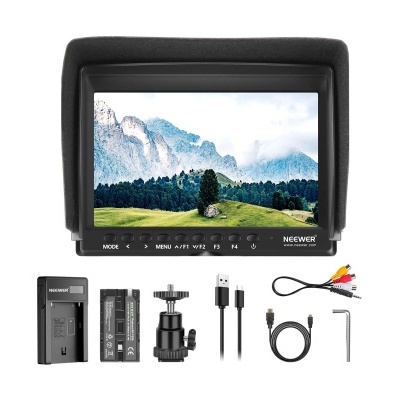 Monitor portátil Neewer com acessórios e botões frontais