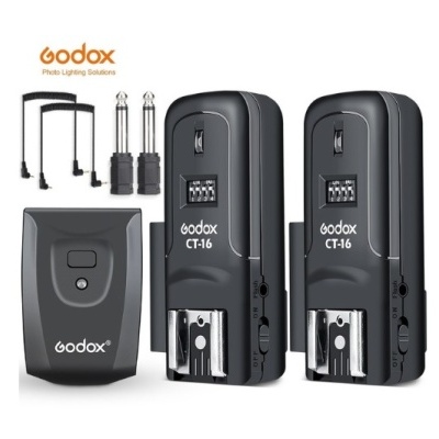 Conjunto Godox CT-16 com transmissores, receptor e acessórios