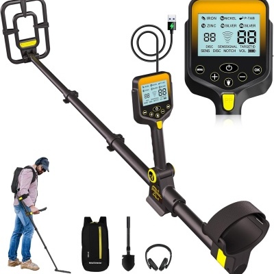 Detector de metais preto com visor digital e acessórios