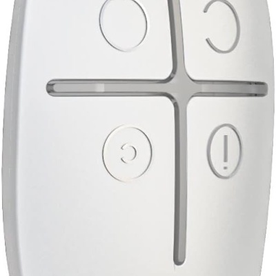 Comando oval branco com quatro botões e orifício para pendurar