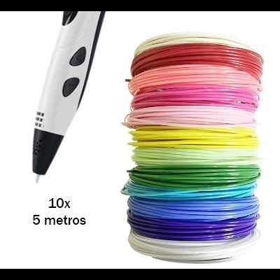 Caneta de impressão 3D com bobinas de filamento colorido empilhadas
