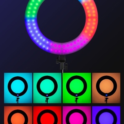 Anel de luz LED colorido com várias opções de iluminação