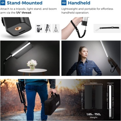 Equipamento de iluminação portátil com suporte para tripé e operação manual