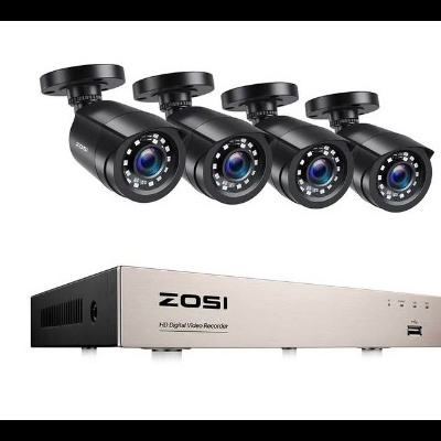 Conjunto câmaras vigilância pretas e gravador vídeo digital ZOSI prateado