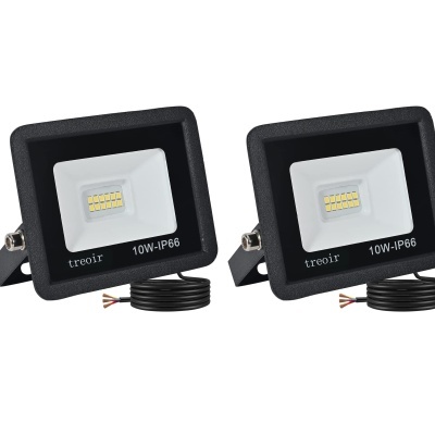 Dois refletores LED pretos retangulares com painel branco e texto 'treoir 10W-IP66'